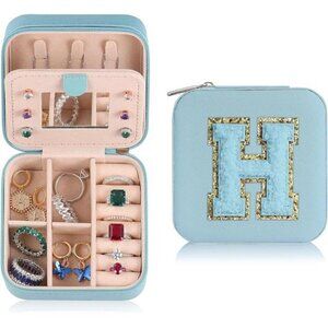 Travel Jewelry Case for Women Girls, H Initial Jewelry Box | Small